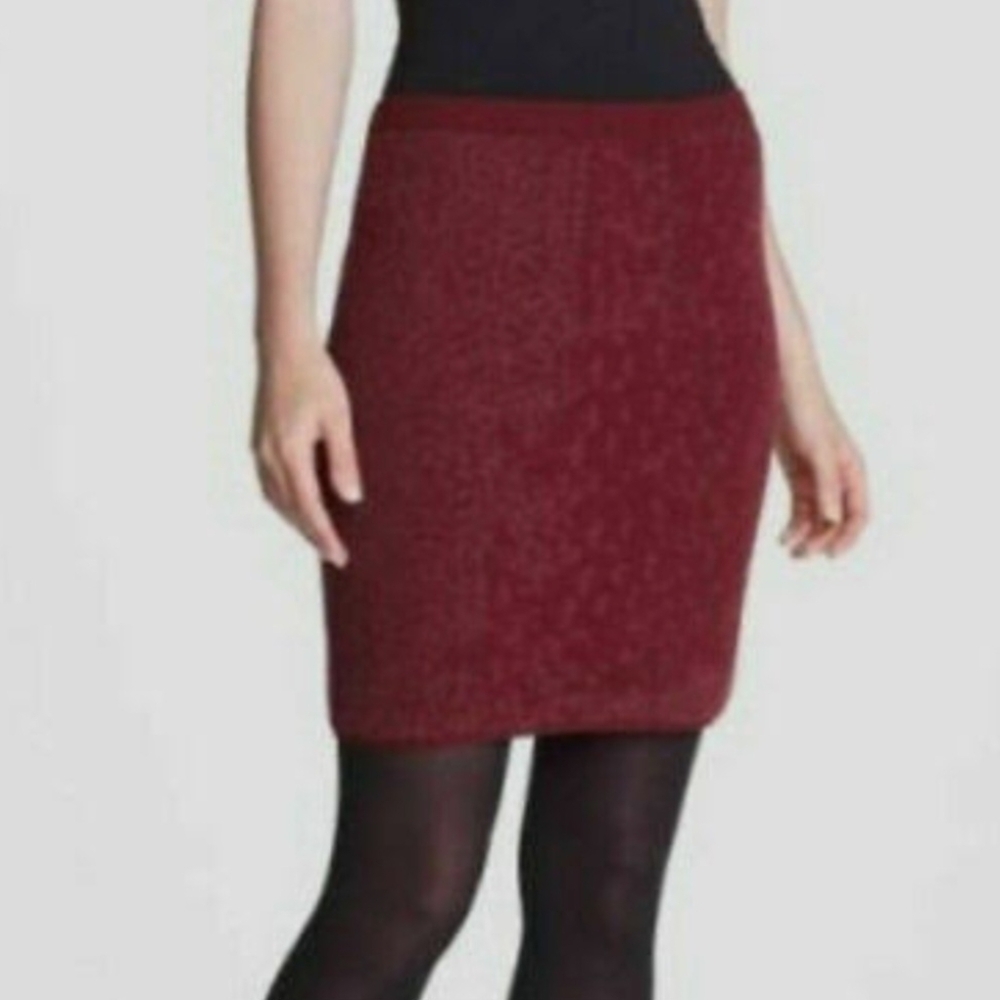 Eileen Fisher Burgundy Merino Wool Cotton Shadow Knit Pencil Skirt Medium